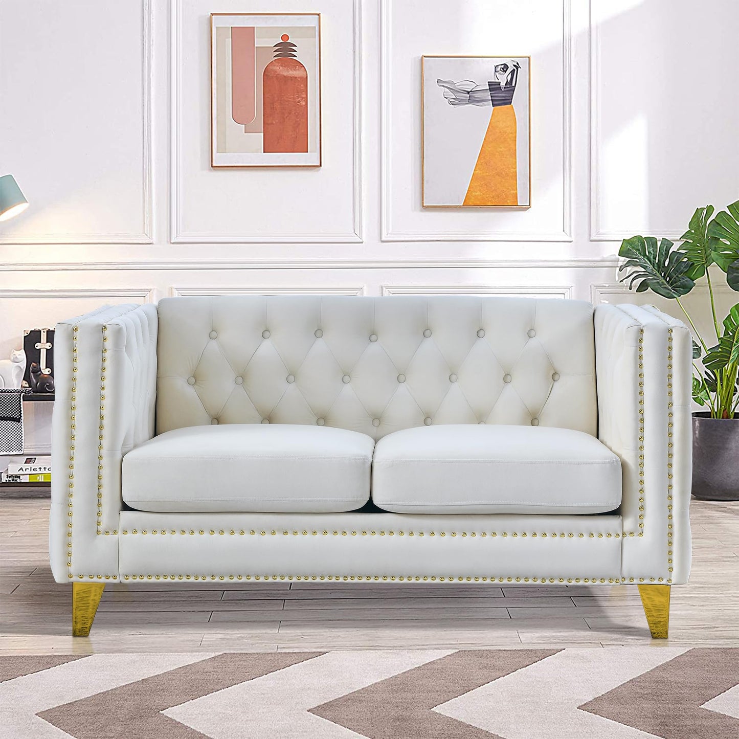 82" L-Shaped Velvet Corner Sofa, 5-Seater Corner Sofas with 3 Cushions for Living Room EK HOME FURNITURE