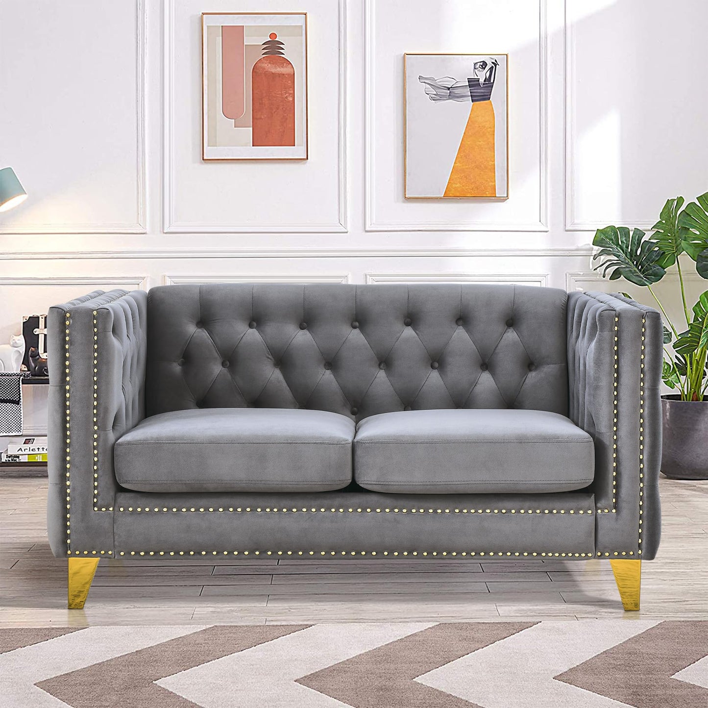 82" L-Shaped Velvet Corner Sofa, 5-Seater Corner Sofas with 3 Cushions for Living Room EK HOME FURNITURE