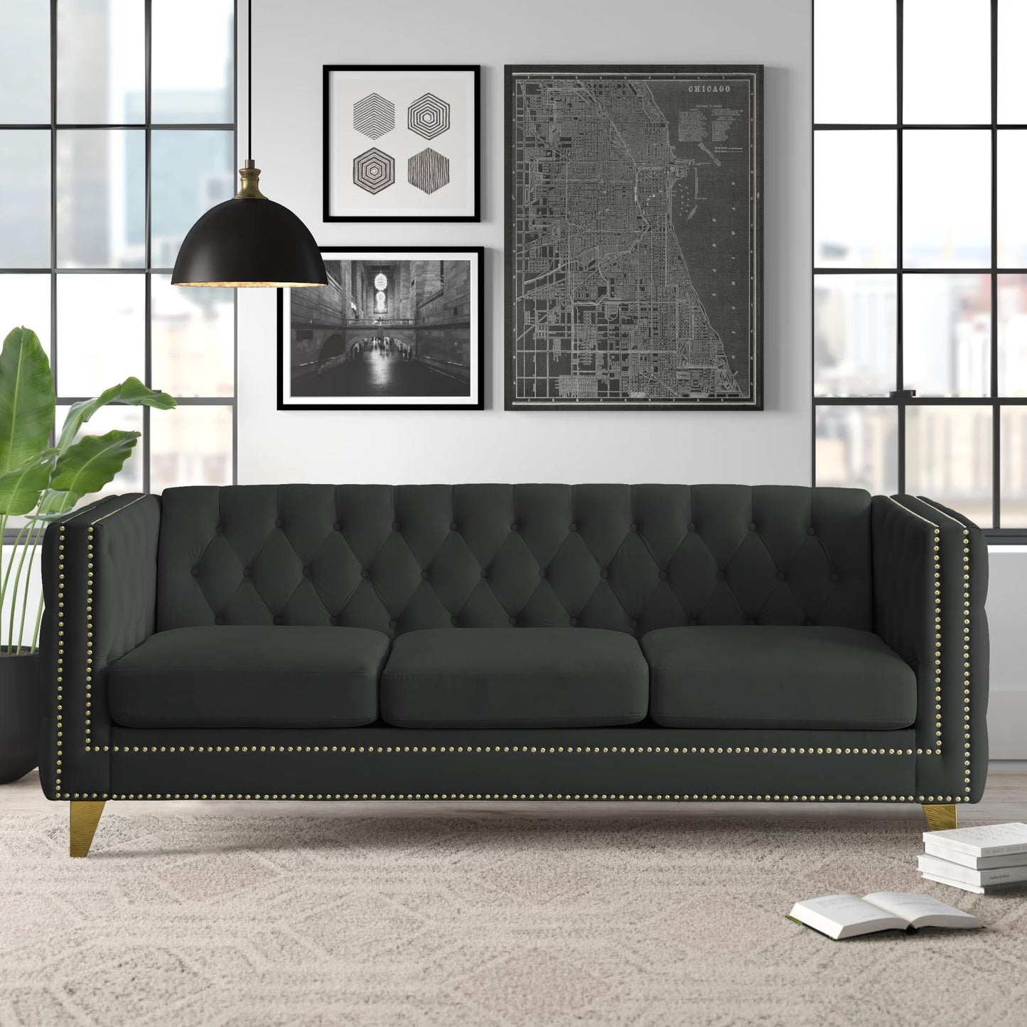 82" L-Shaped Velvet Corner Sofa, 5-Seater Corner Sofas with 3 Cushions for Living Room EK HOME FURNITURE