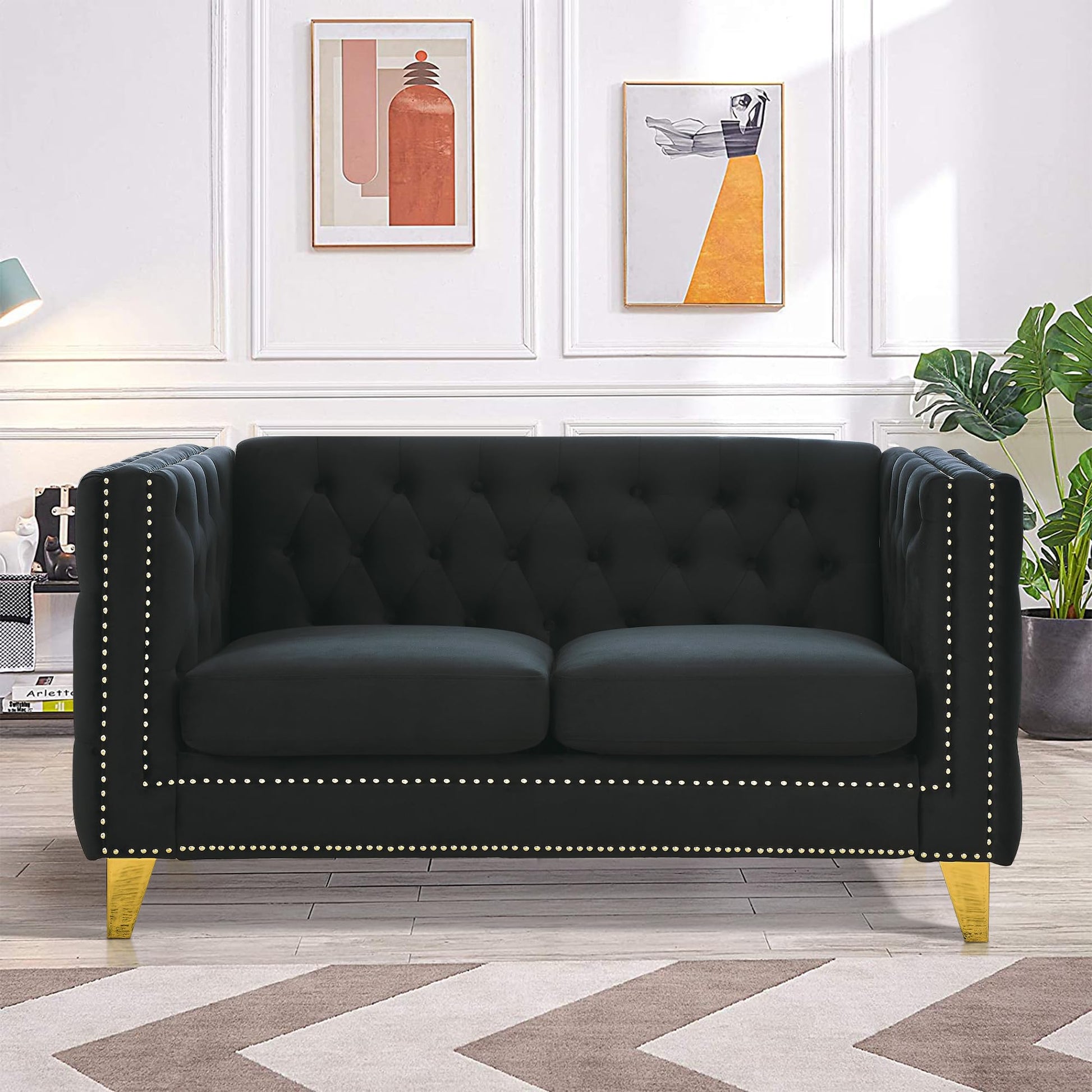 82" L-Shaped Velvet Corner Sofa, 5-Seater Corner Sofas with 3 Cushions for Living Room EK HOME FURNITURE