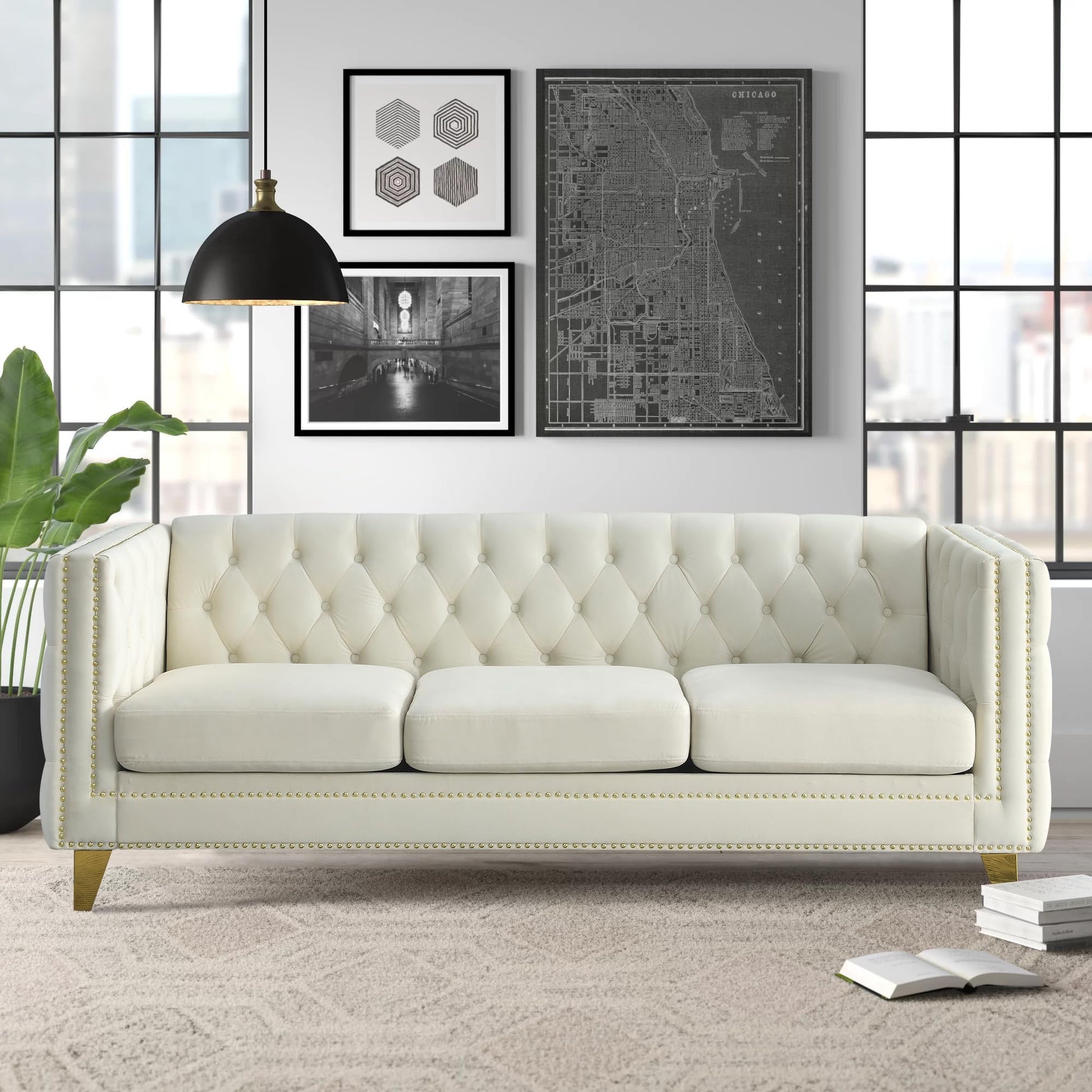 82" L-Shaped Velvet Corner Sofa, 5-Seater Corner Sofas with 3 Cushions for Living Room EK HOME FURNITURE