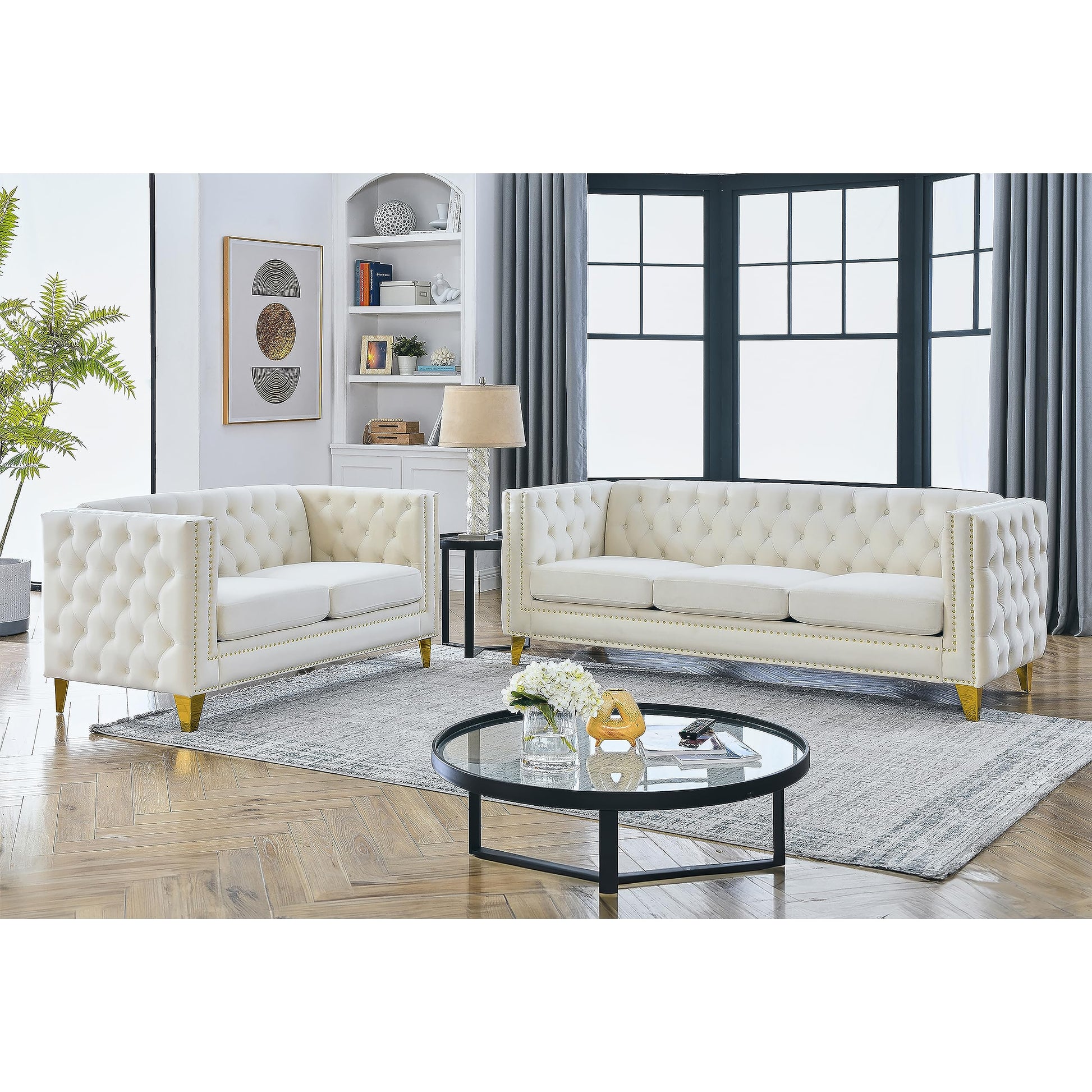 82" L-Shaped Velvet Corner Sofa, 5-Seater Corner Sofas with 3 Cushions for Living Room EK HOME FURNITURE