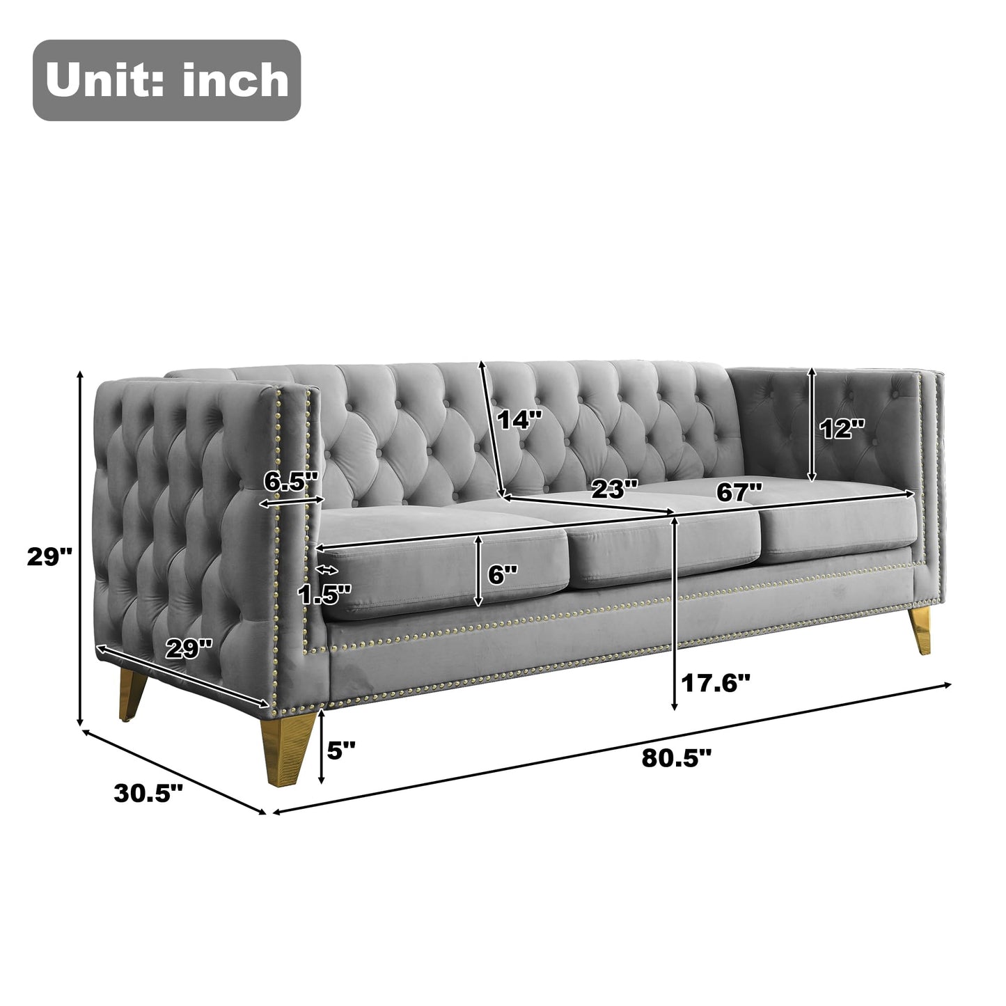 82" L-Shaped Velvet Corner Sofa, 5-Seater Corner Sofas with 3 Cushions for Living Room EK HOME FURNITURE