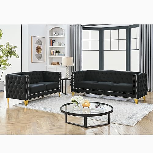 82" L-Shaped Velvet Corner Sofa, 5-Seater Corner Sofas with 3 Cushions for Living Room EK HOME FURNITURE