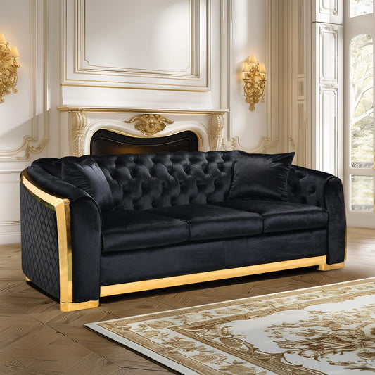 89 Inch Velvet Chesterfield Sofa,3 Seater Tufted Couch Luxury Modern EK HOME FURNITURE