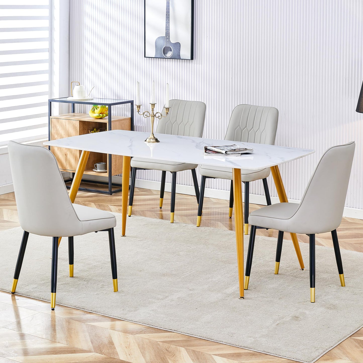 Dining Room Table Set for 4,Sintered Stone Kitchen Table Top and Modern Chairs