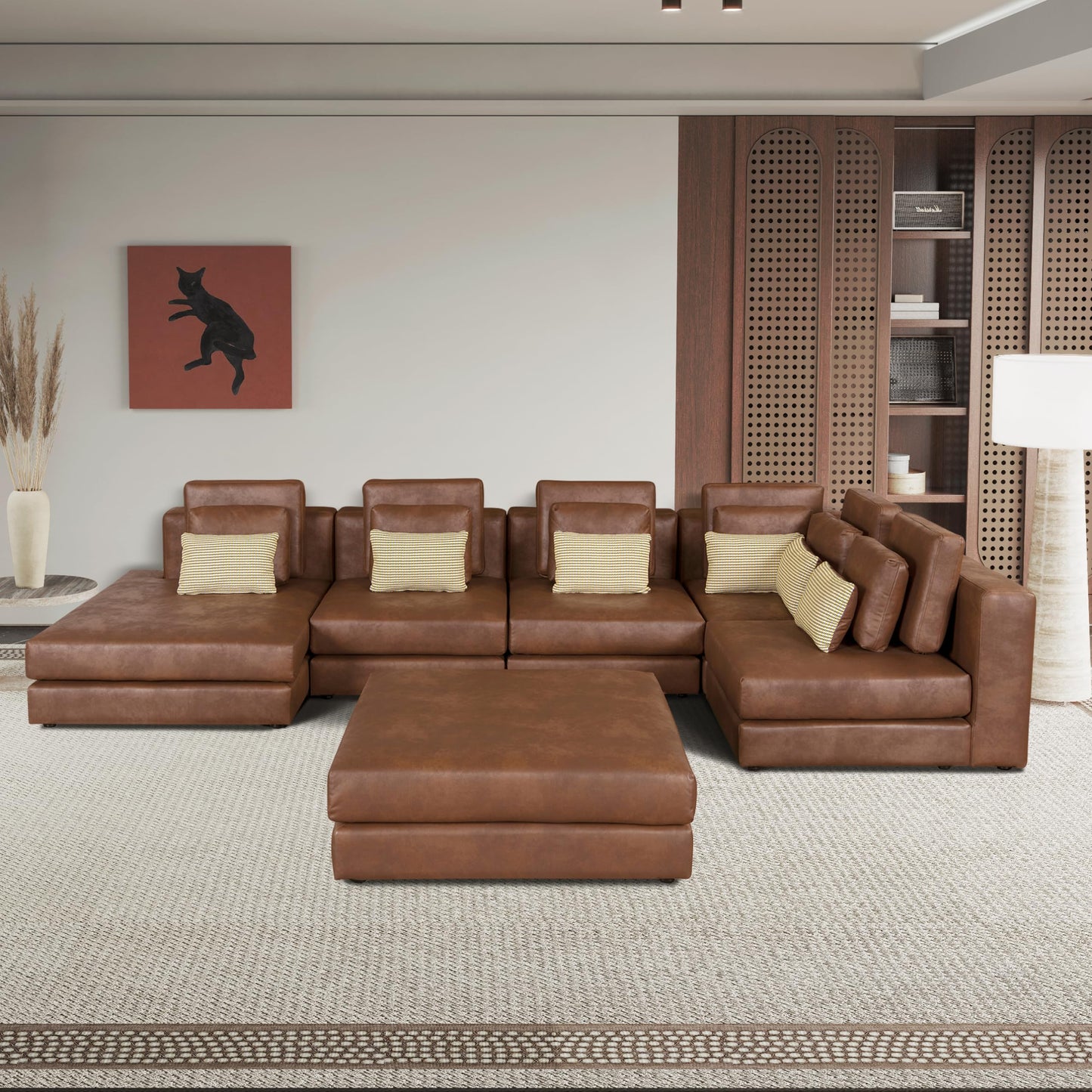 Oversized Modular Technical Leather Sectional Sofa Couch U Shaped