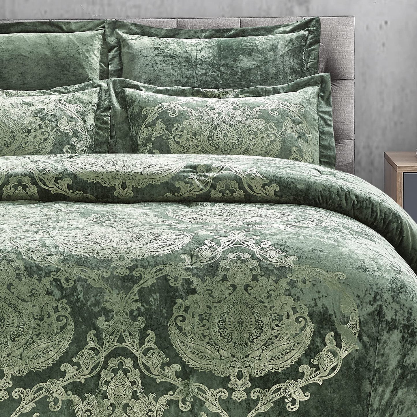 Metallic Print Comforter Set, Distressed Velvet Face with Metallic Print