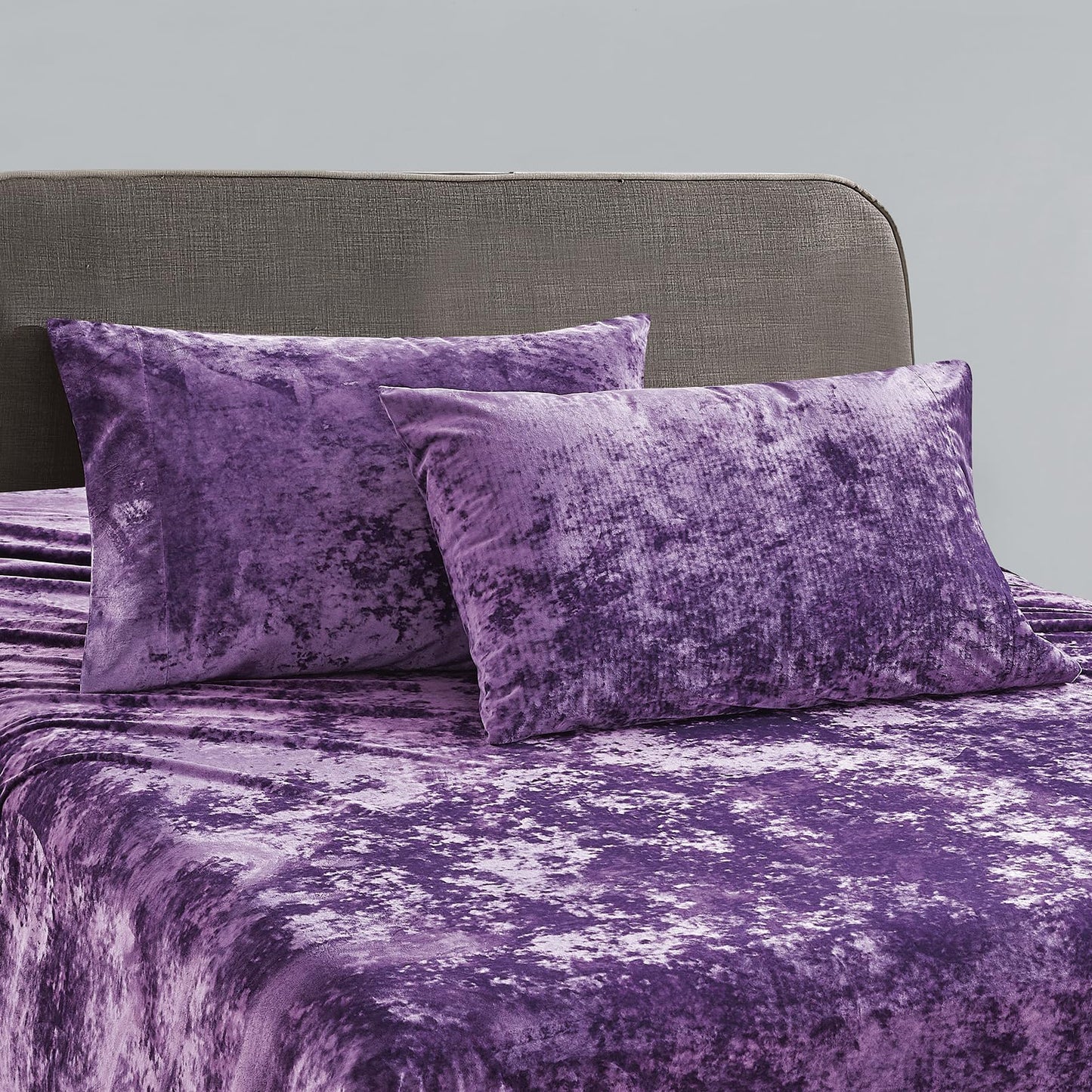 Distressed Velvet Sheet Set, 4 Pieces Purple Queen, Ultra Soft, Warm