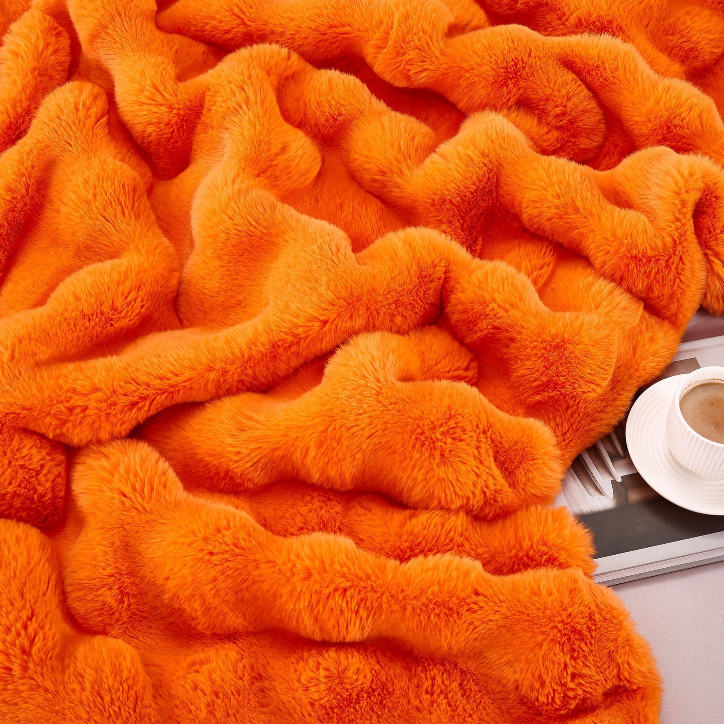 Soft Thick Fuzzy Faux Rabbit Fur Throw Blanket for Couch Sofa