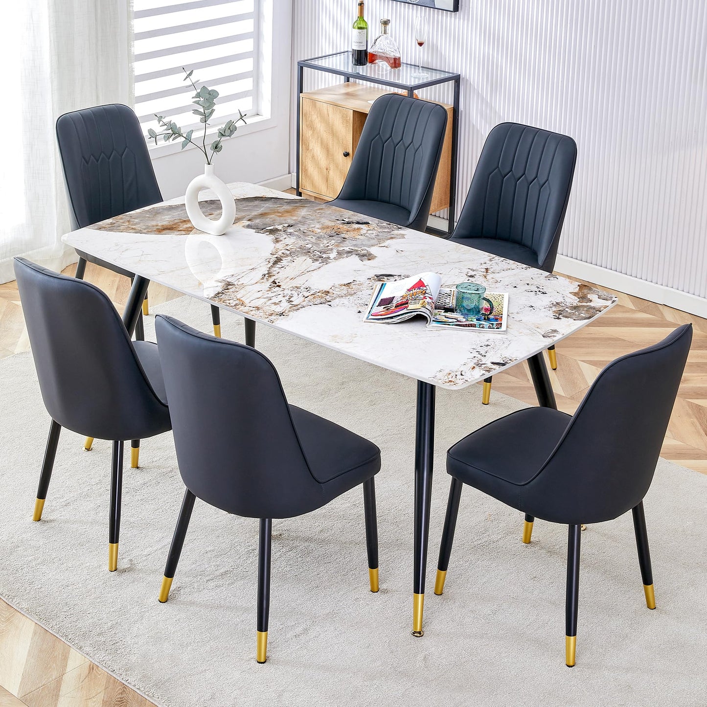 Dining Room Table Set for 4,Sintered Stone Kitchen Table Top and Modern Chairs