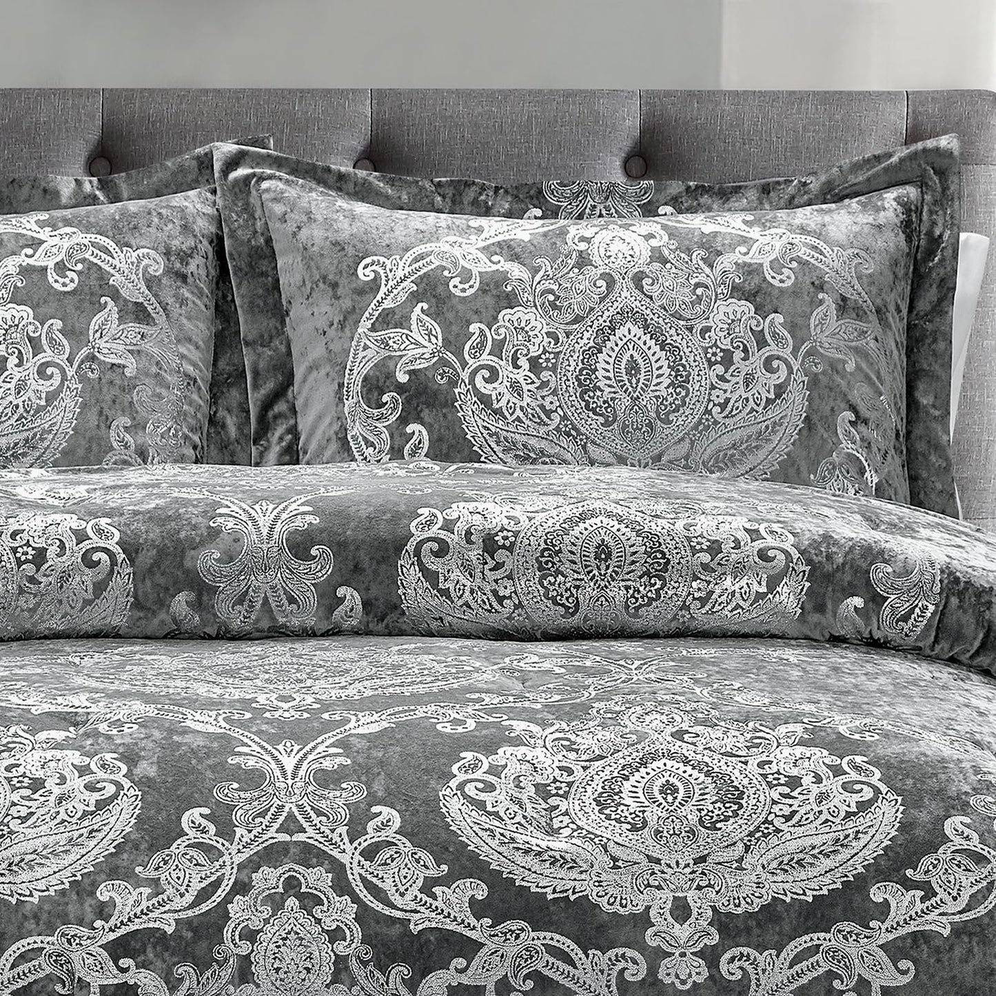 Metallic Print Comforter Set, Distressed Velvet Face with Metallic Print