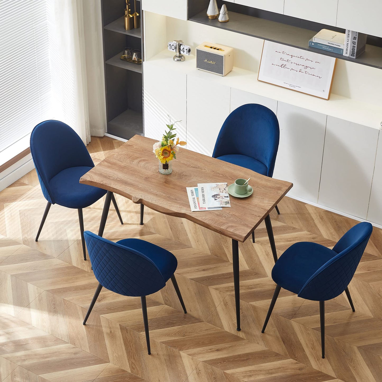 Modern Dining Table Set for 4 with Upholstered Dining Chairs Velvet