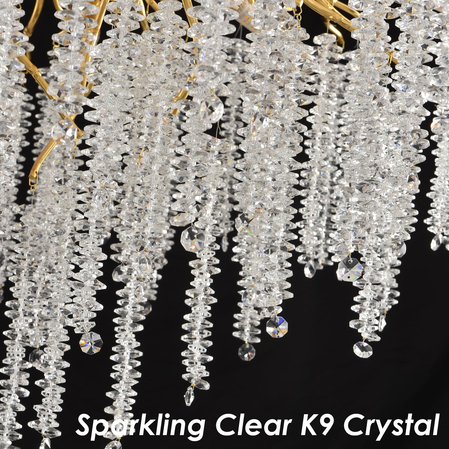 Modern Crystal Tree Branches Chandelier Gold Round Raindrop