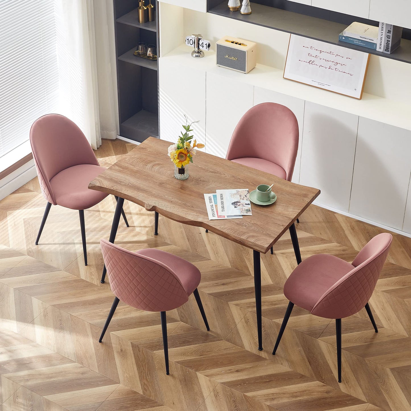 Modern Dining Table Set for 4 with Upholstered Dining Chairs Velvet