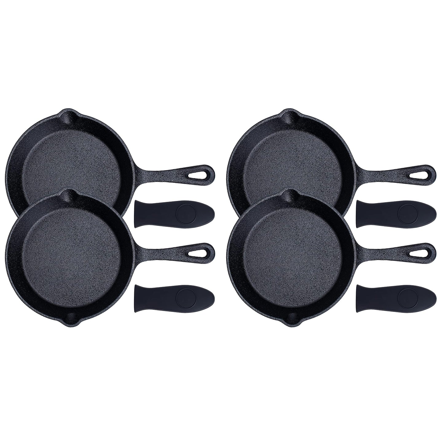 6" Black Pre-seasoned Cast Iron Frying Pan Set of 4, 6 Inch Oven Safe Cast Iron Skillet