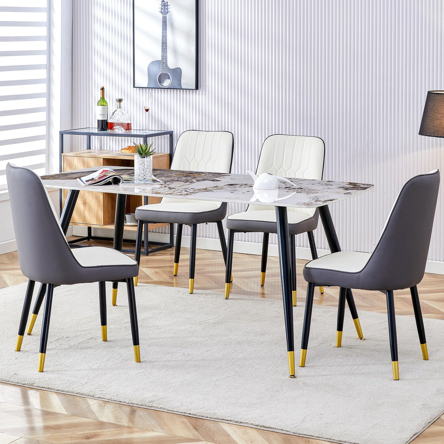 Dining Room Table Set for 4,Sintered Stone Kitchen Table Top and Modern Chairs