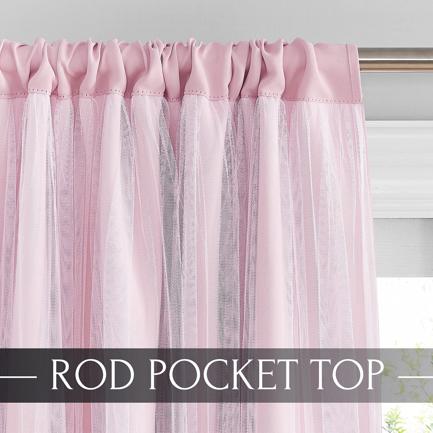 Double-Layered Curtains with Tie-Backs Sheer Drapes Light Blocking, 2 Pcs