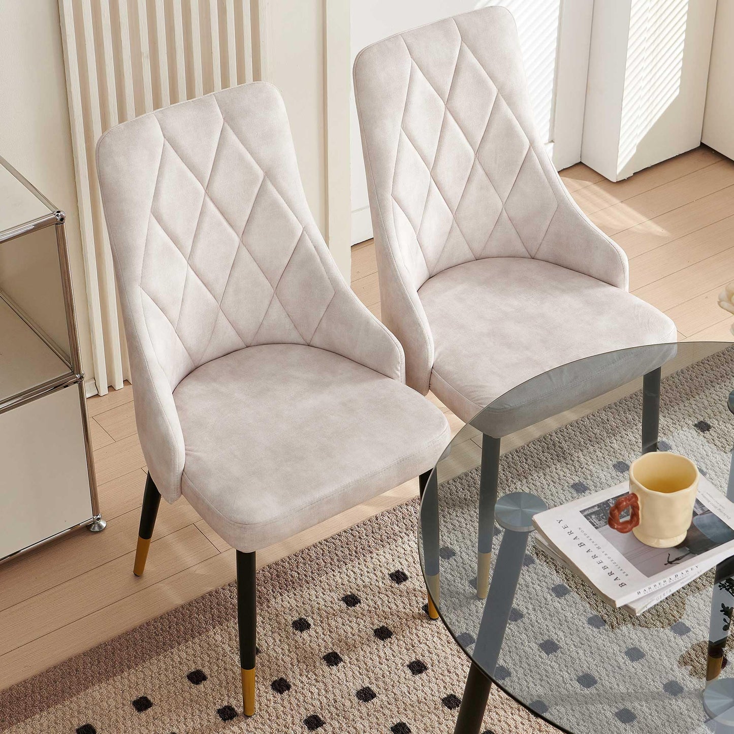 Kitchen Table and Chairs Set, Grey Glass Round Table with Metal Legs, 4 Chairs