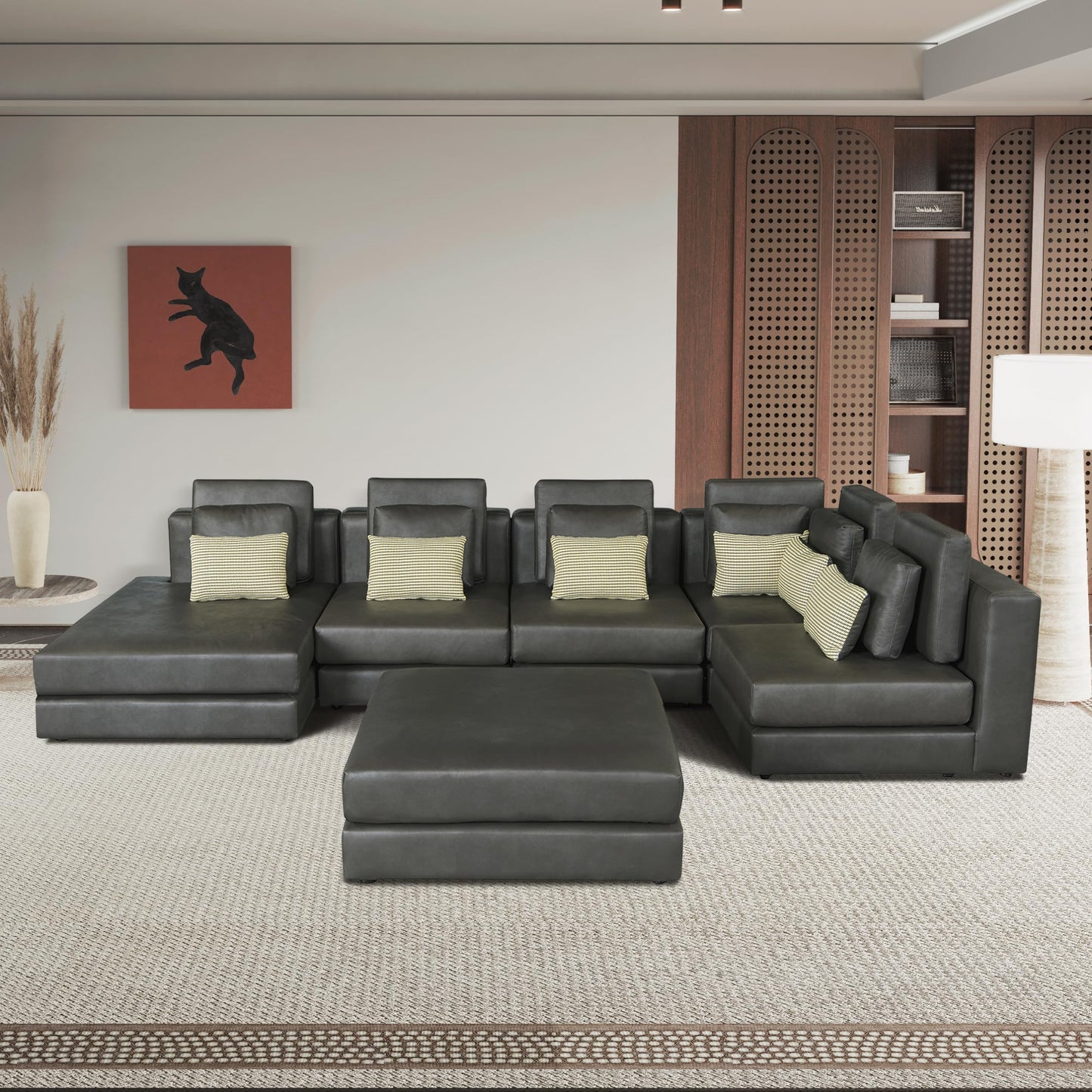 Oversized Modular Technical Leather Sectional Sofa Couch U Shaped