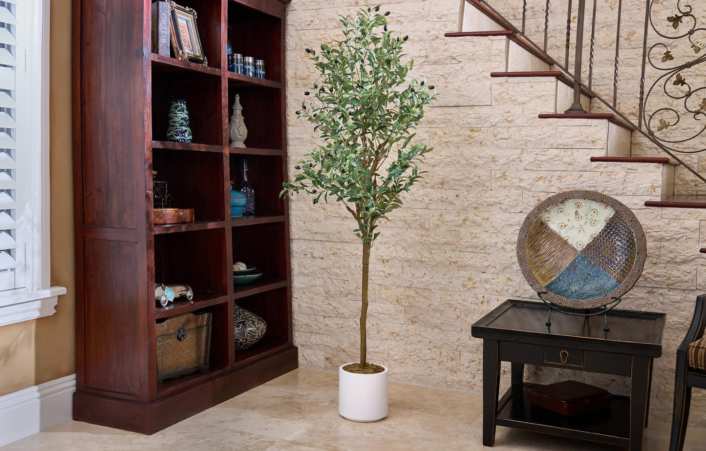 Artificial Olive Tree - 6FT Tall (72 Inches) - Faux Potted Silk Olive Tree Plant