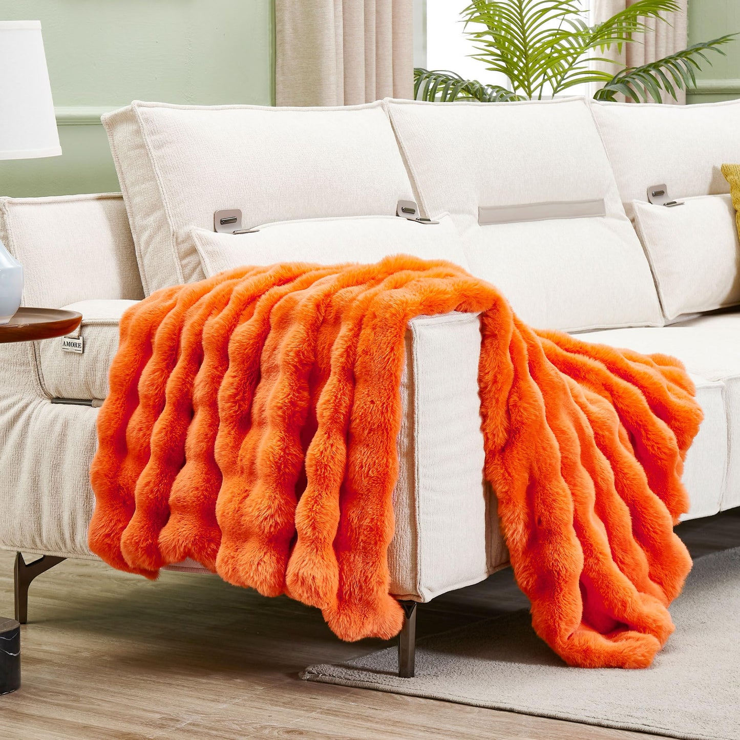 Soft Thick Fuzzy Faux Rabbit Fur Throw Blanket for Couch Sofa