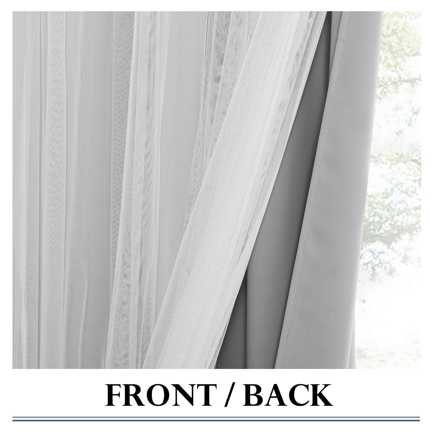 Double-Layered Curtains with Tie-Backs Sheer Drapes Light Blocking, 2 Pcs