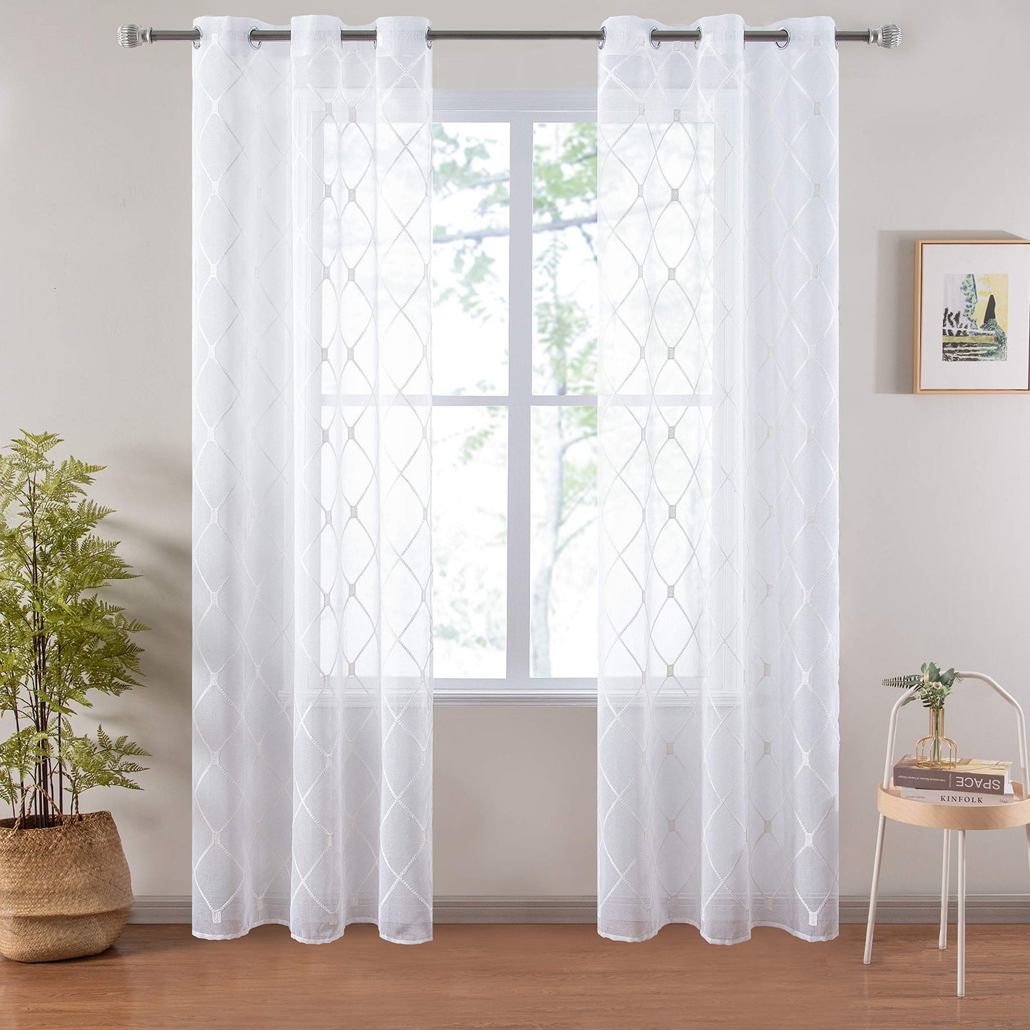 White Sheer Curtains 84 Inches Long for Living Room, 2 Panels Set