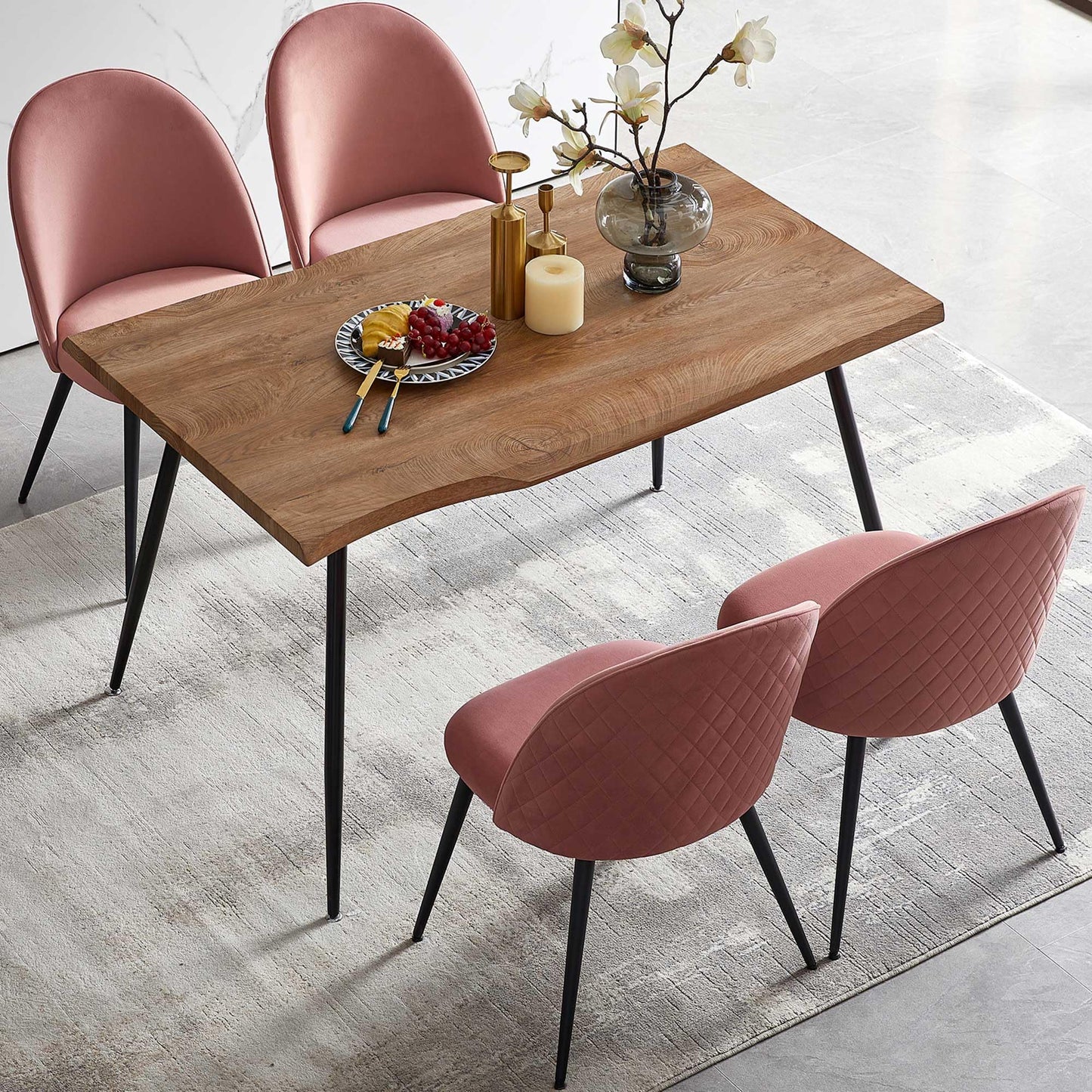 Modern Dining Table Set for 4 with Upholstered Dining Chairs Velvet