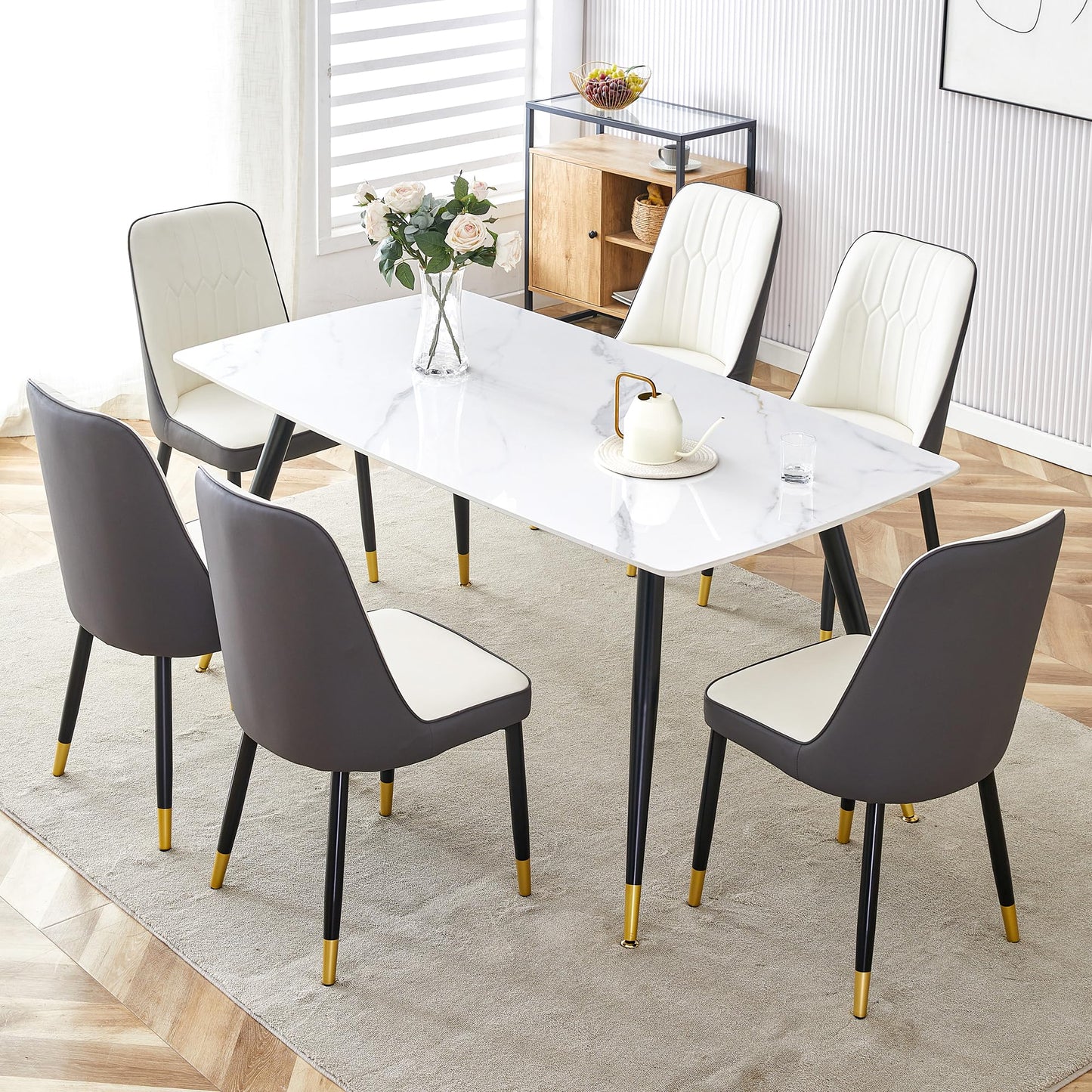 Dining Room Table Set for 4,Sintered Stone Kitchen Table Top and Modern Chairs