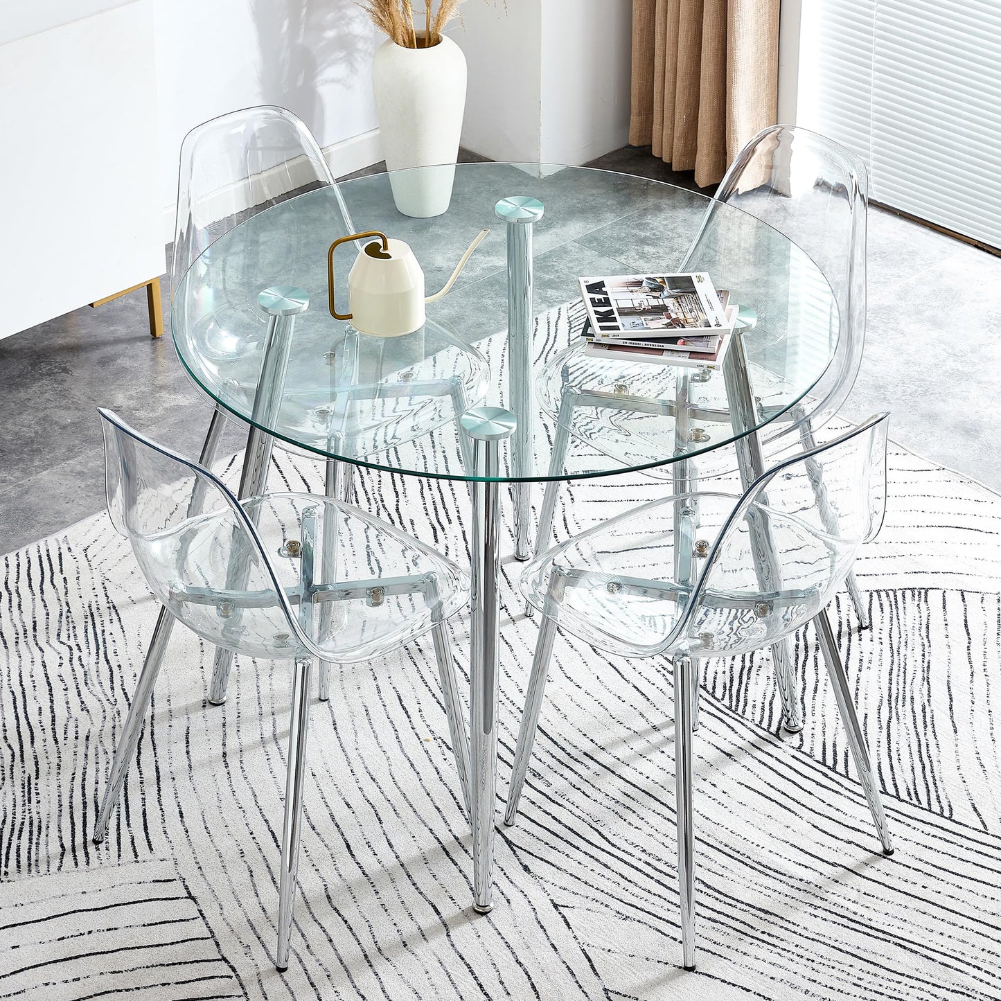 Gold Round Glass Dining Table Set for 4