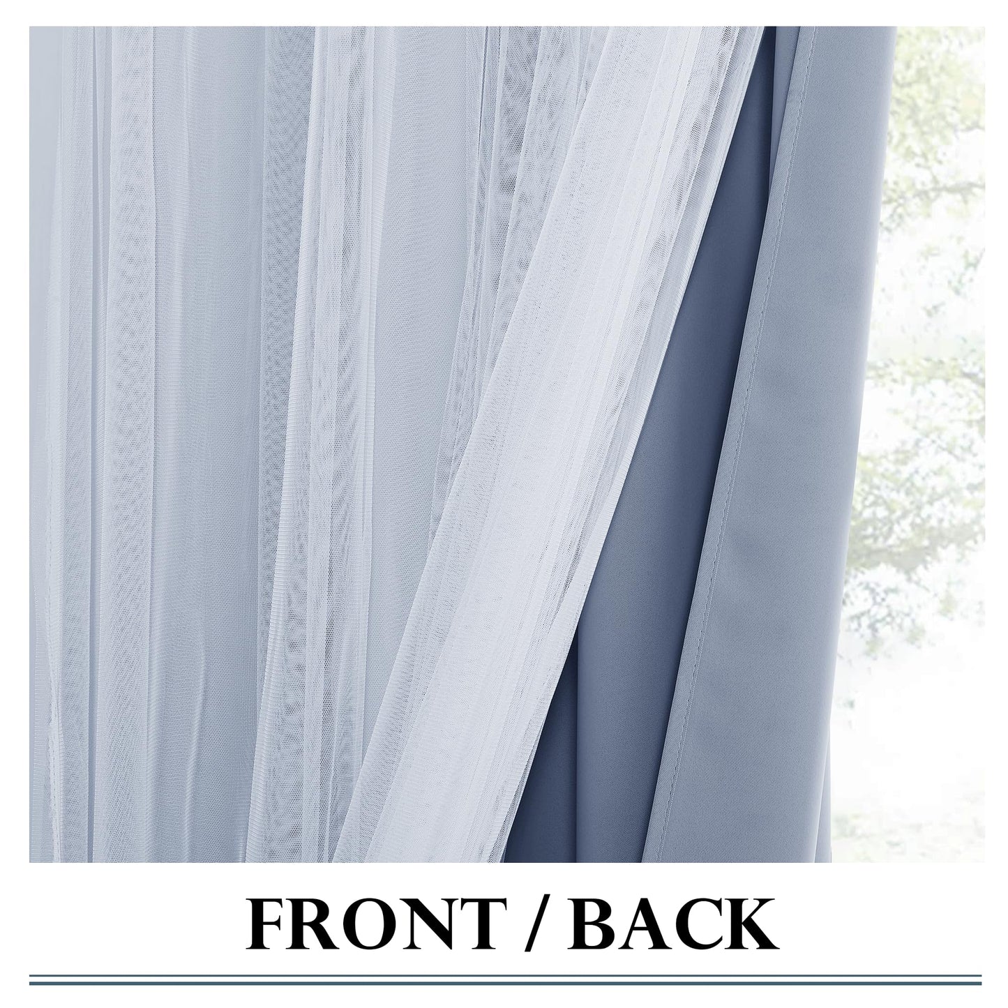 Double-Layered Curtains with Tie-Backs Sheer Drapes Light Blocking, 2 Pcs