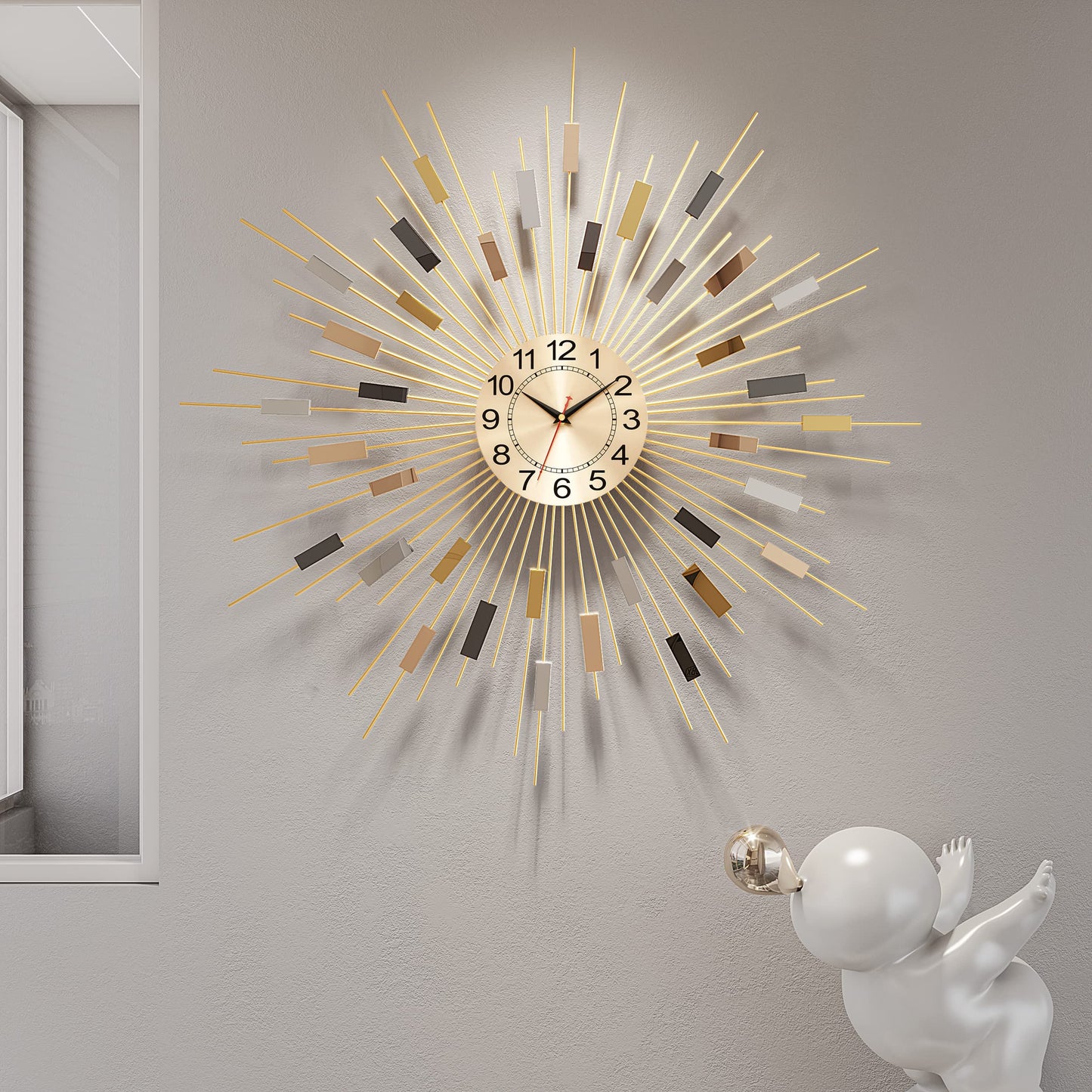 Large Starburst Wall Clock Non-Ticking Battery Operated