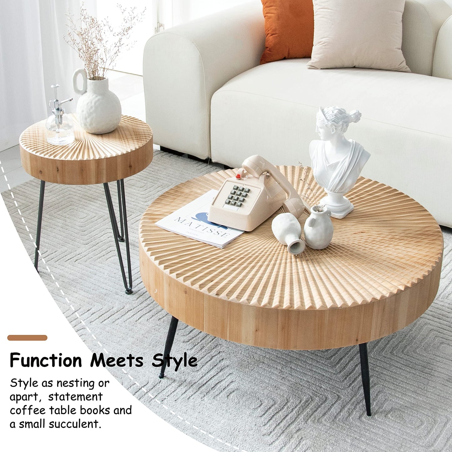 2-Piece Modern Farmhouse Coffee, Nesting Natural Finish