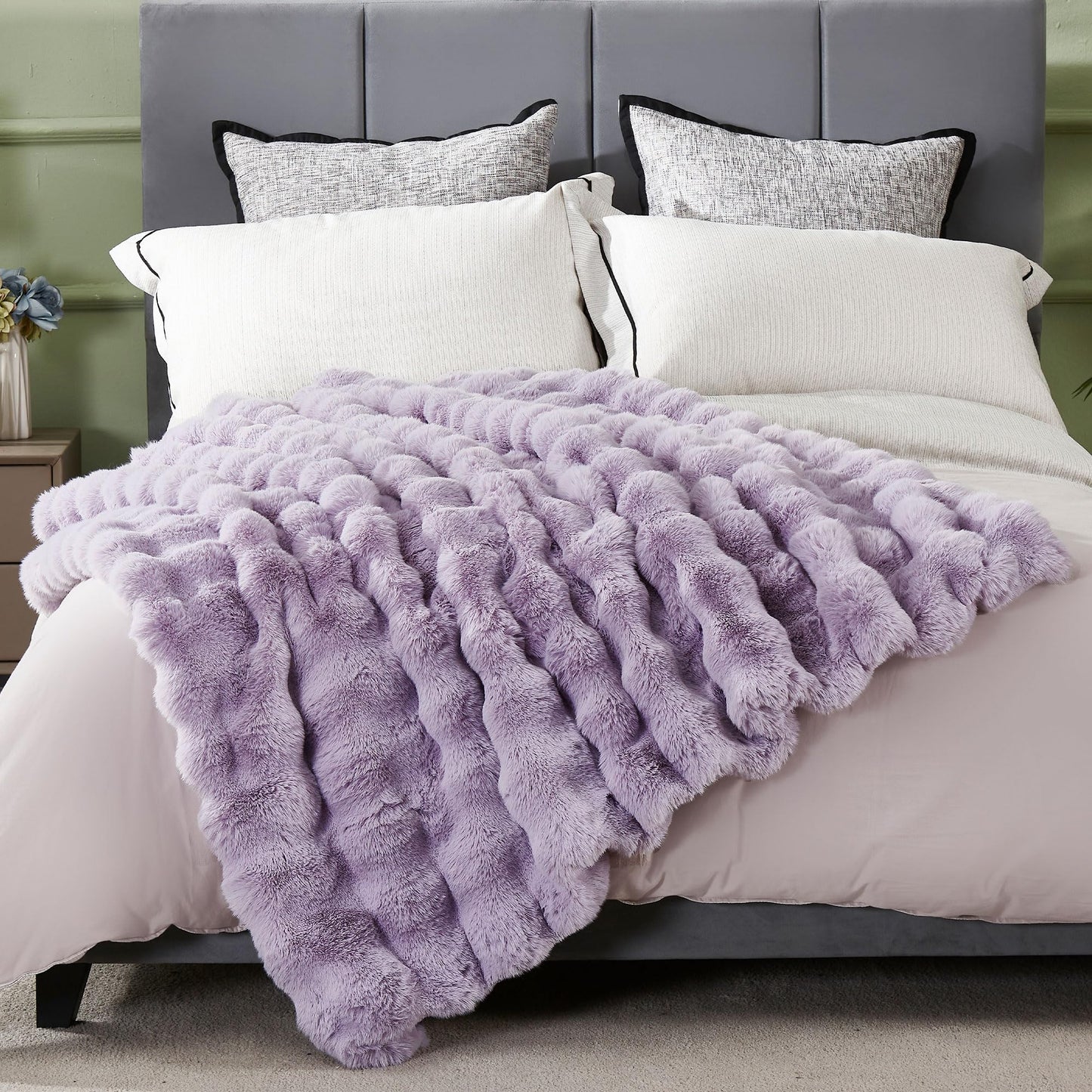 Soft Thick Fuzzy Faux Rabbit Fur Throw Blanket for Couch Sofa