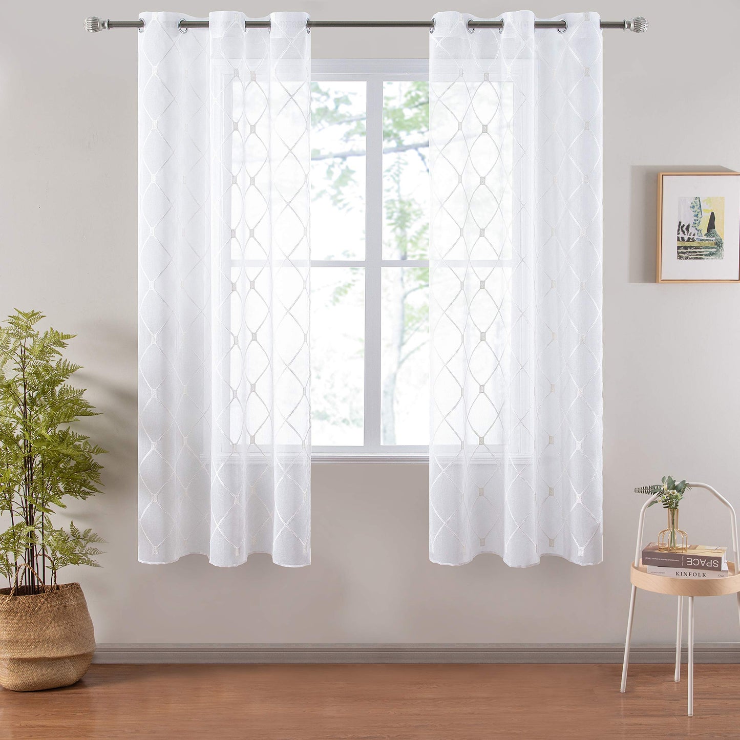 White Sheer Curtains 84 Inches Long for Living Room, 2 Panels Set