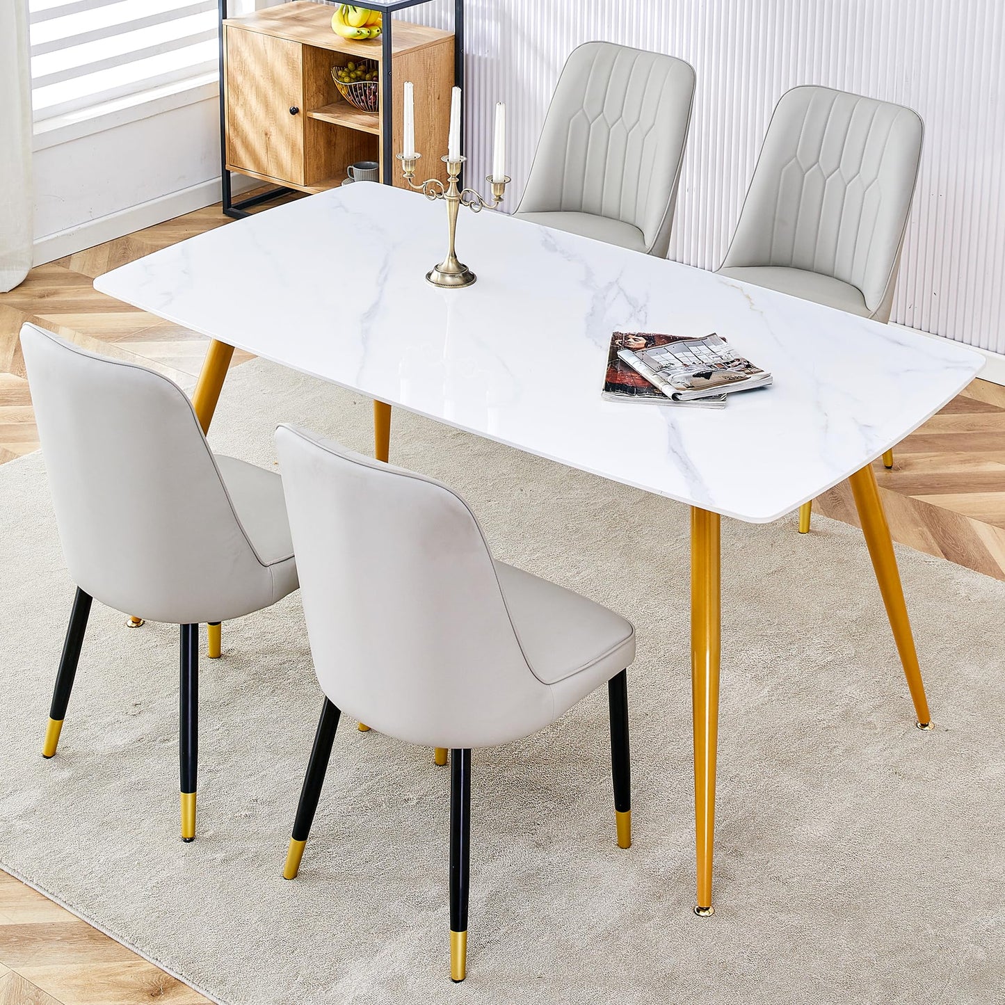 Dining Room Table Set for 4,Sintered Stone Kitchen Table Top and Modern Chairs