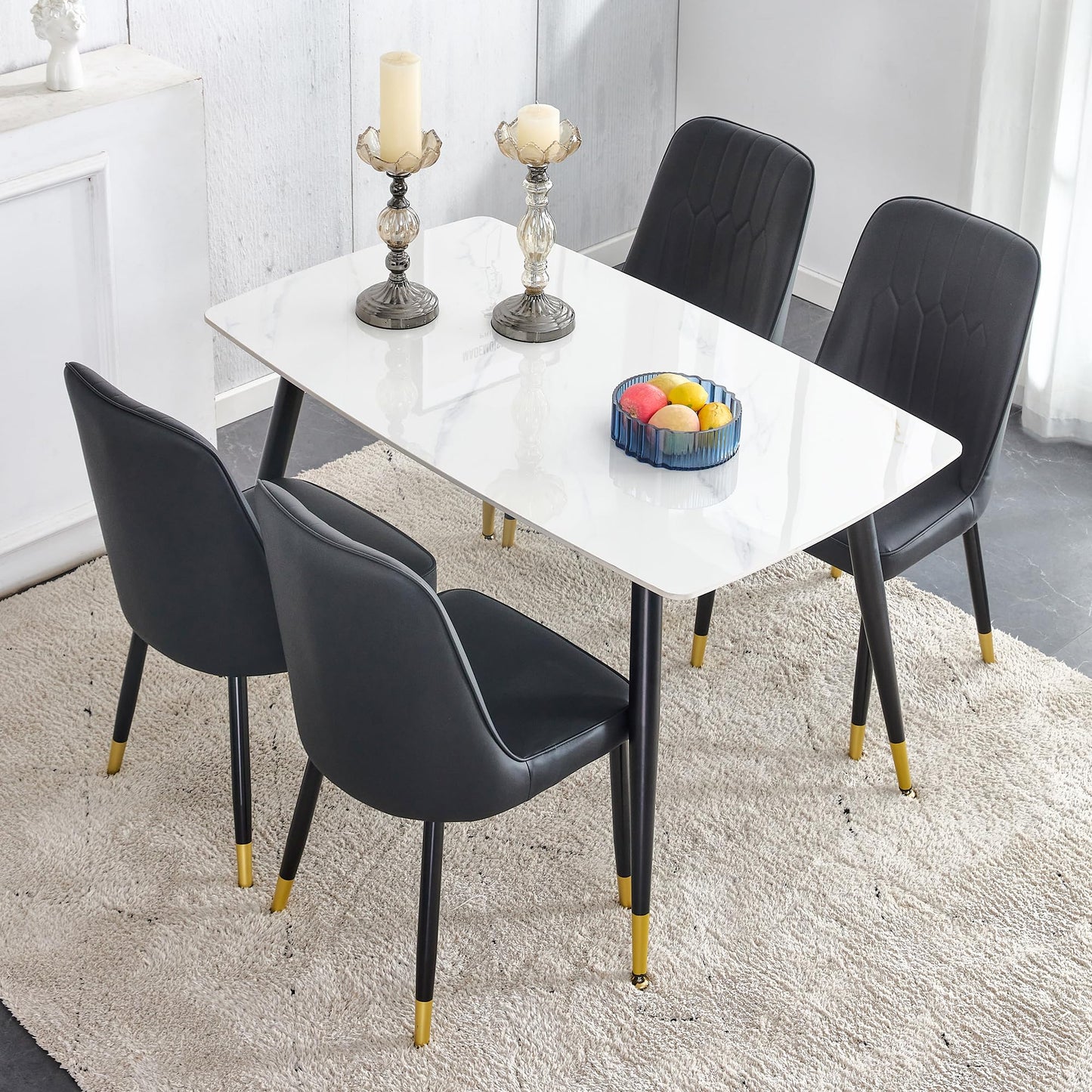 Dining Room Table Set for 4,Sintered Stone Kitchen Table Top and Modern Chairs