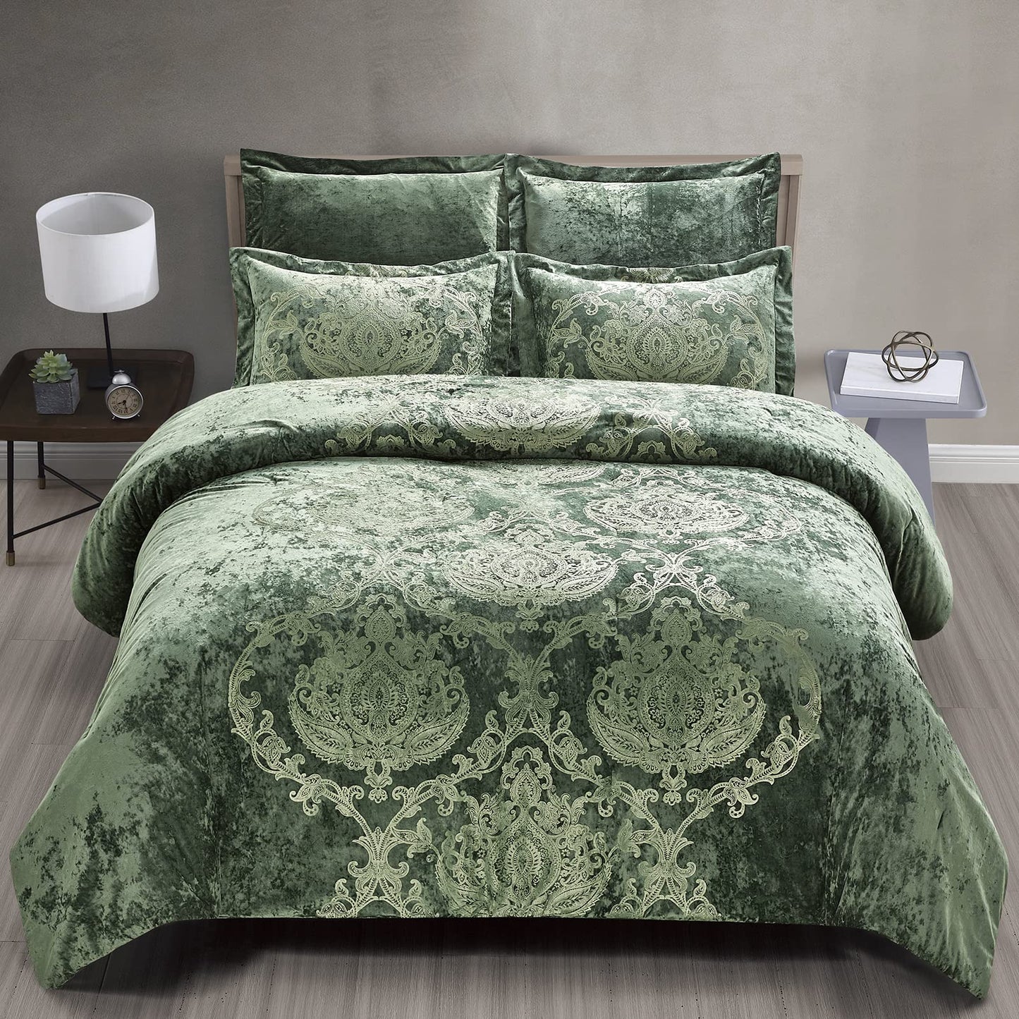 Metallic Print Comforter Set, Distressed Velvet Face with Metallic Print