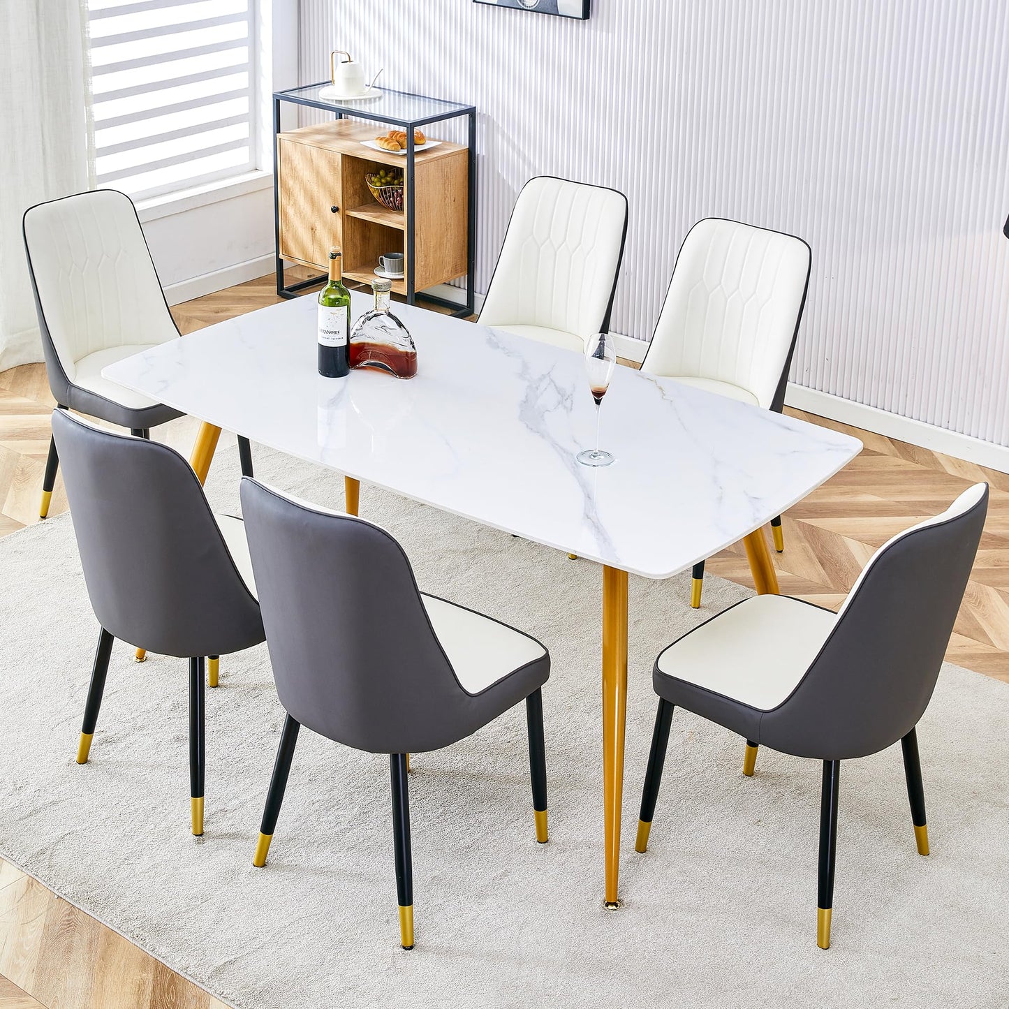 Dining Room Table Set for 4,Sintered Stone Kitchen Table Top and Modern Chairs