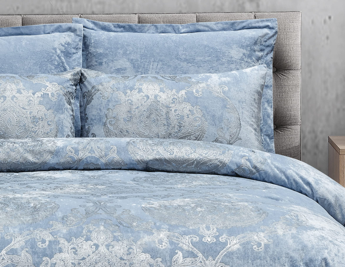 Metallic Print Comforter Set, Distressed Velvet Face with Metallic Print