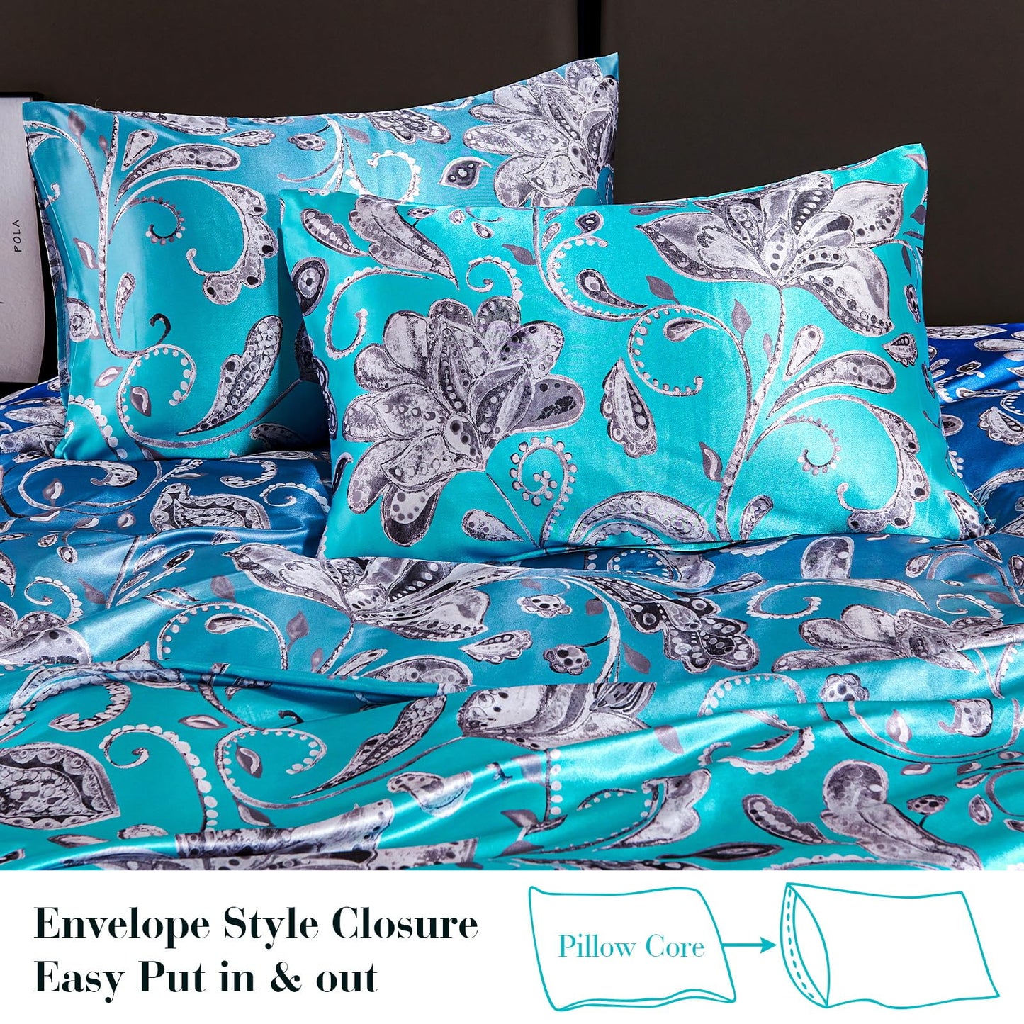 Floral Print - Luxurious Silky Feel Queen Sheet Set - Elegant Smooth Satin Bed Sheets