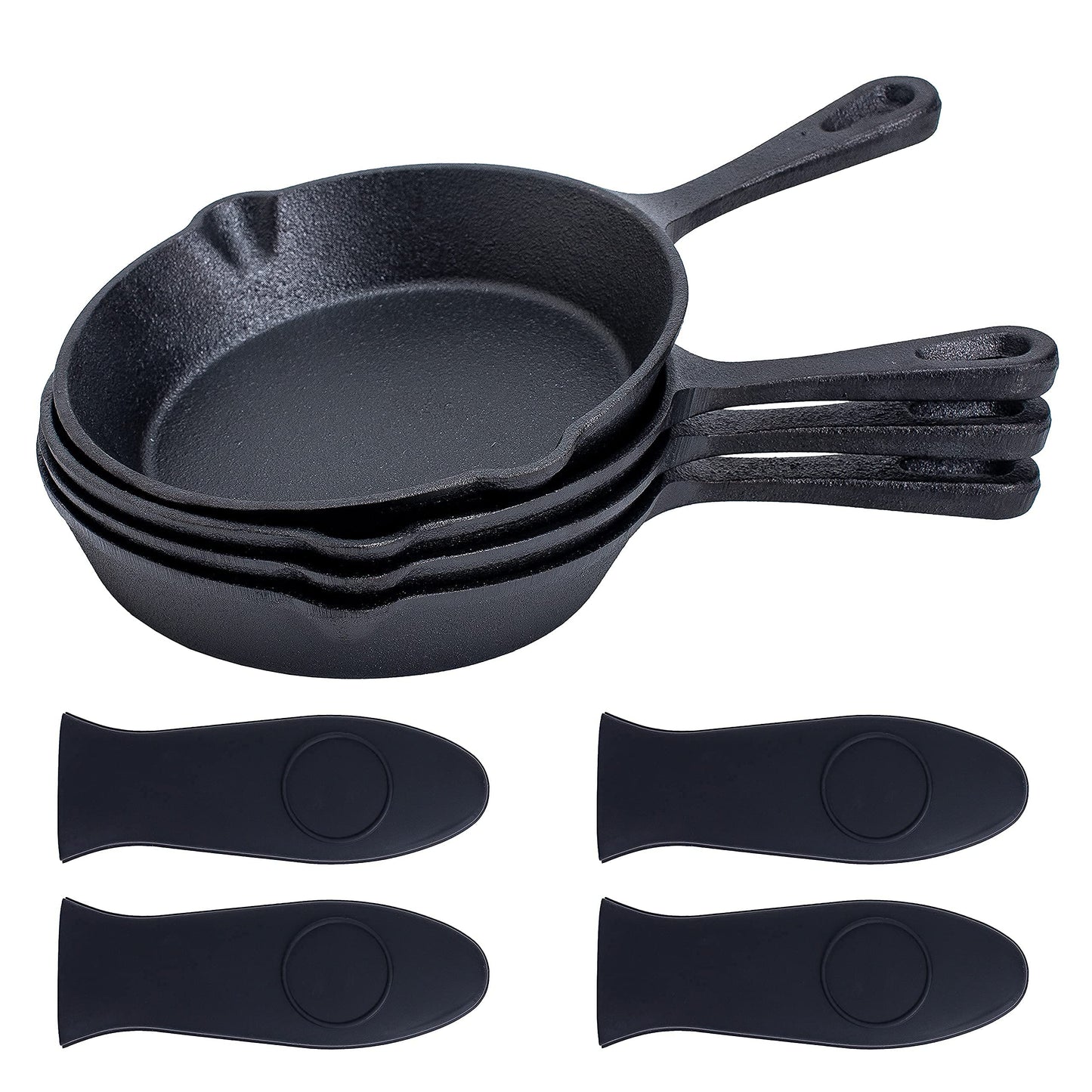 6" Black Pre-seasoned Cast Iron Frying Pan Set of 4, 6 Inch Oven Safe Cast Iron Skillet