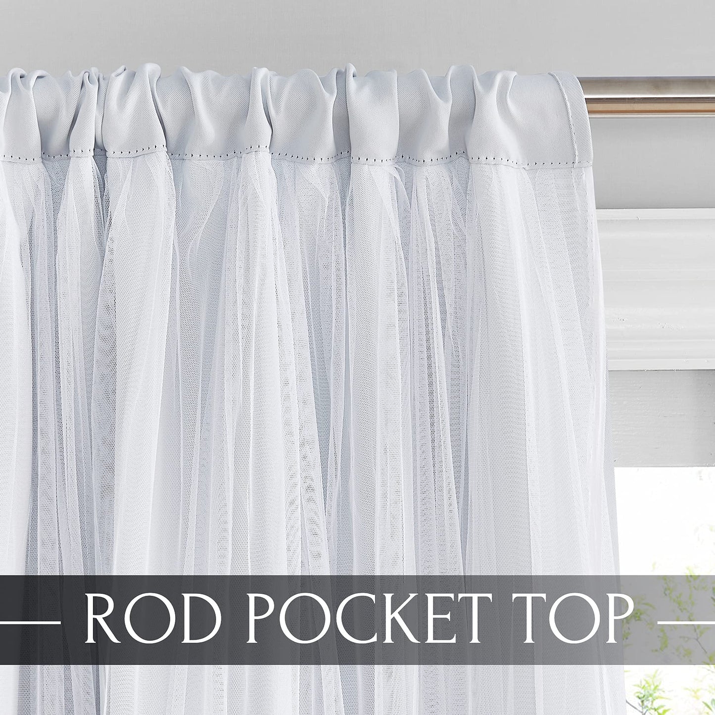 Double-Layered Curtains with Tie-Backs Sheer Drapes Light Blocking, 2 Pcs