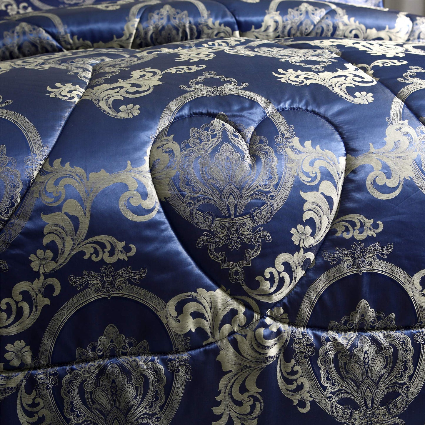 Comforter Set Satin Silk Blanket All Season Bed Luxury Royal Blue Jacquard