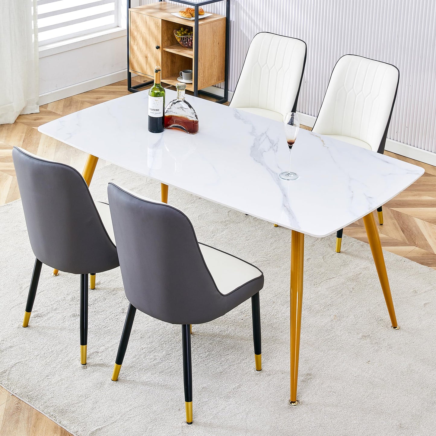 Dining Room Table Set for 4,Sintered Stone Kitchen Table Top and Modern Chairs