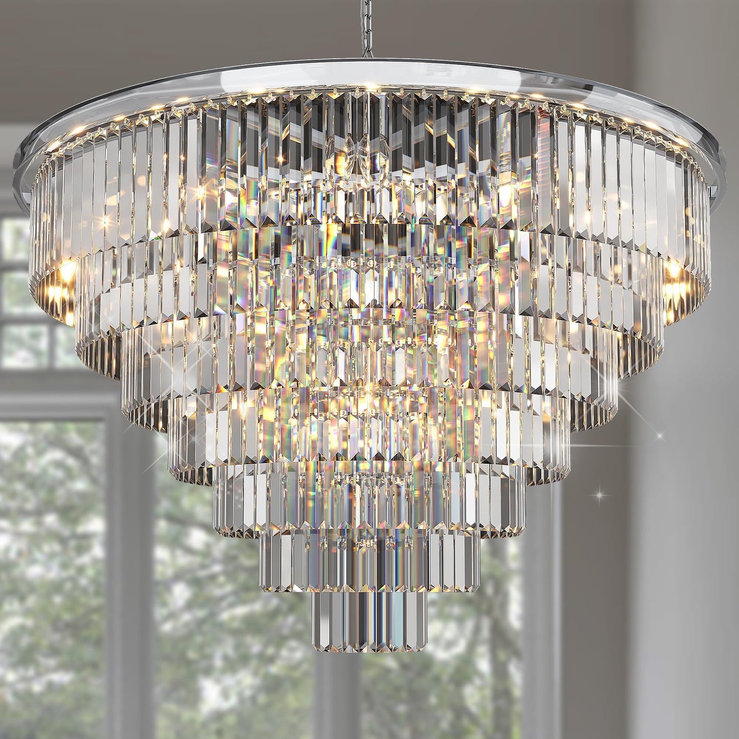 Luxury Smoke Crystal Chrome Chandelier, 8 Lights Pendant