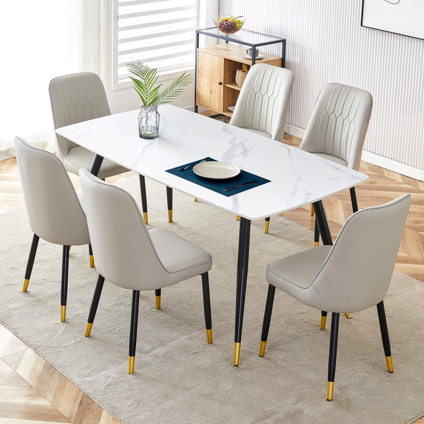 Dining Room Table Set for 4,Sintered Stone Kitchen Table Top and Modern Chairs