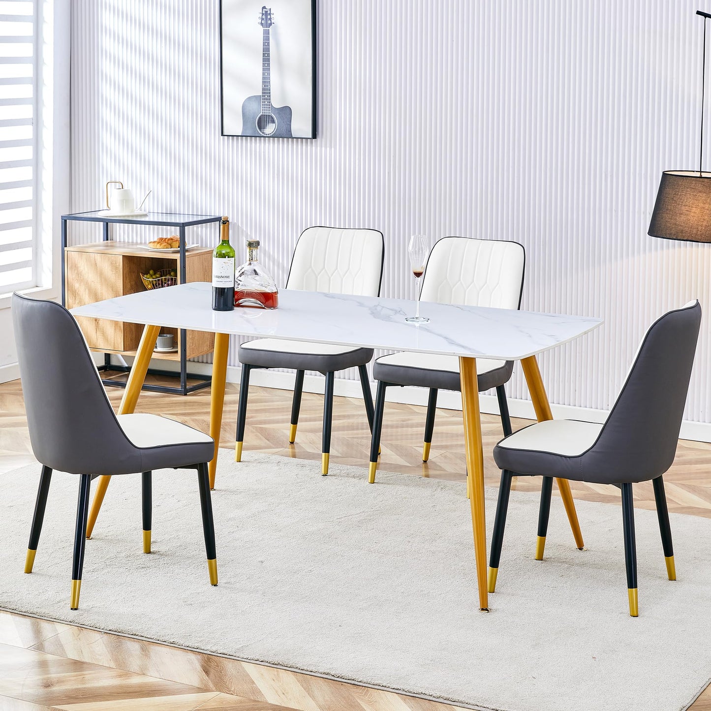 Dining Room Table Set for 4,Sintered Stone Kitchen Table Top and Modern Chairs