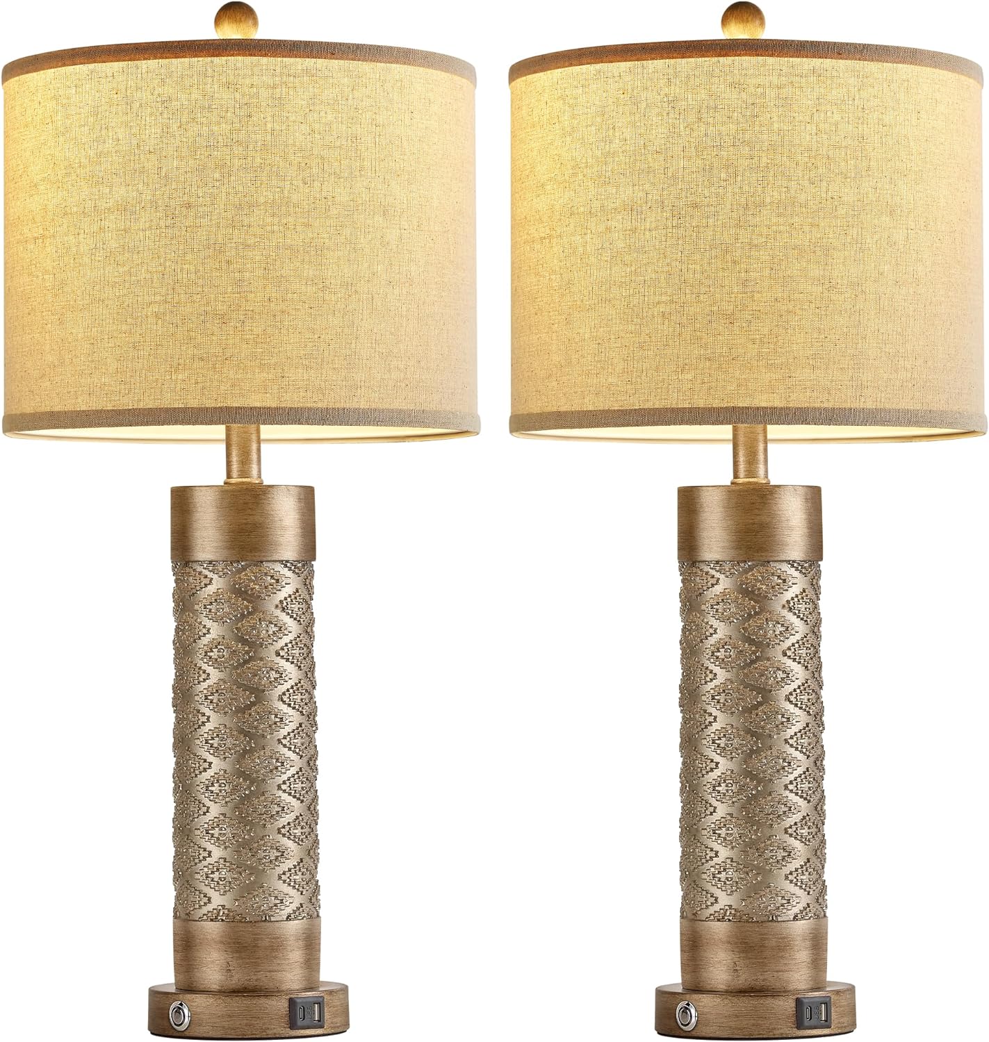 28.5" Farmhouse Table Lamp Set of 2 with USB Ports